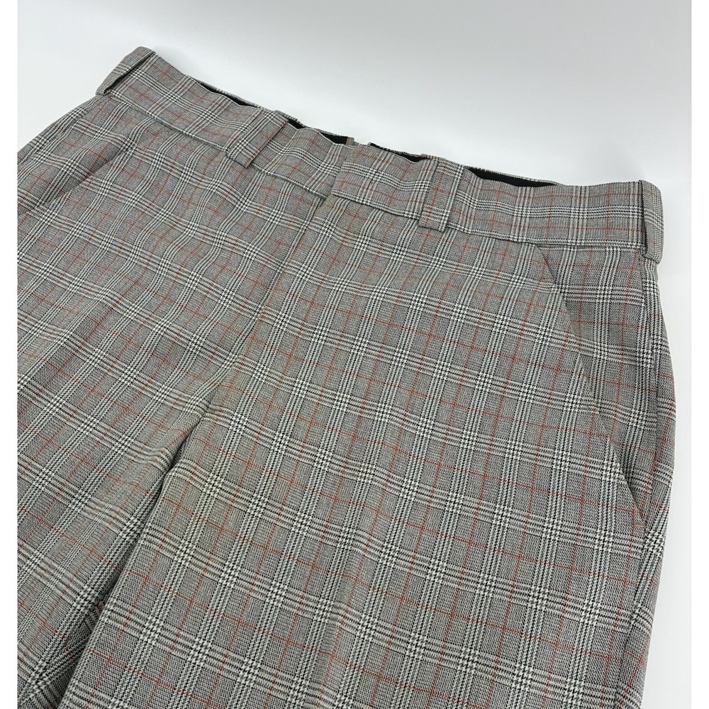 VNTG 60s Gray Plaid Trousers Talon Zipper Tailored Pants Bell Bottom 34X30